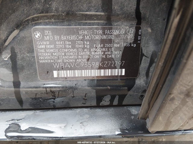 Продажа на аукционе авто 2008 Bmw 328xi, vin: WBAVC93598KZ72797, номер лота: 45709732