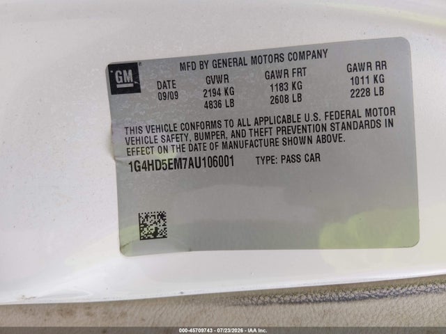 Aukcja sprzedaży 2010 Buick Lucerne Cxl Special Edition, vin: 1G4HD5EM7AU106001, numer aukcji: 45709743