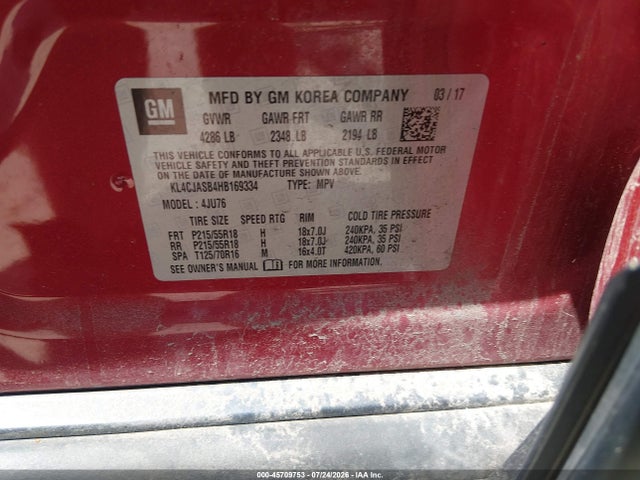Aukcja sprzedaży 2017 Buick Encore Preferred, vin: KL4CJASB4HB169334, numer aukcji: 45709753