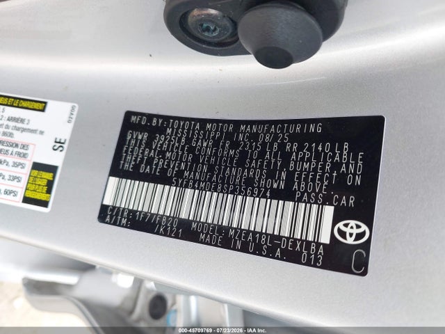 Продаж на аукціоні авто 2025 Toyota Corolla Le, vin: 5YFB4MDE8SP356974, номер лоту: 45709769