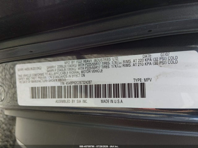 Aukcja sprzedaży 2008 Subaru Outback 2.5i Limited/2.5i Limited L.l. Bean Edition, vin: 4S4BP62C287324287, numer aukcji: 45709790
