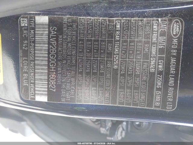 Aukcja sprzedaży 2016 Land Rover Range Rover Evoque Se/se Premium, vin: SALVP2BG0GH160827, numer aukcji: 45709796