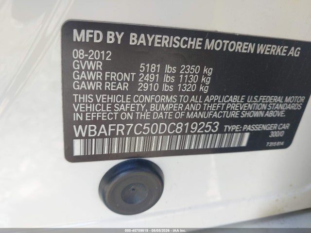 Aukcja sprzedaży 2013 Bmw 535i, vin: WBAFR7C50DC819253, numer aukcji: 45709819