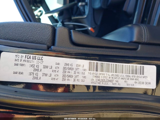 45709838 :رقم المزاد ، 1C4RJEBG5JC204837 vin ، 2018 Jeep Grand Cherokee Sterling Edition 4x2 مزاد بيع