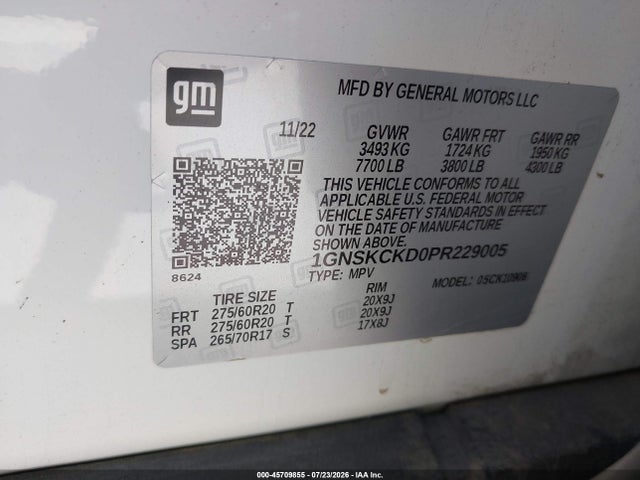 Продаж на аукціоні авто 2023 Chevrolet Suburban 4wd Lt, vin: 1GNSKCKD0PR229005, номер лоту: 45709855
