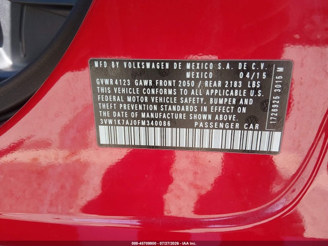 3VW1K7AJ0FM340086 Volkswagen Jetta 2.0l S