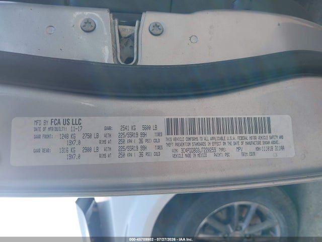 Aukcja sprzedaży 2018 Dodge Journey Sxt Awd, vin: 3C4PDDBG9JT220259, numer aukcji: 45709902