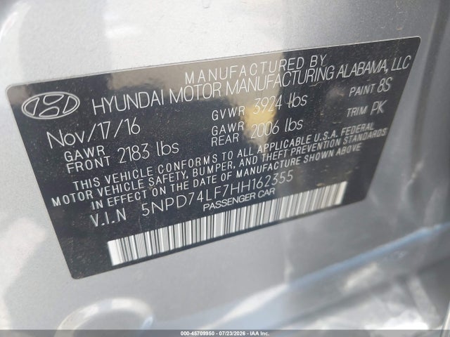 Hyundai ELANTRA SE 2017 5NPD74LF7HH162355 Image 9