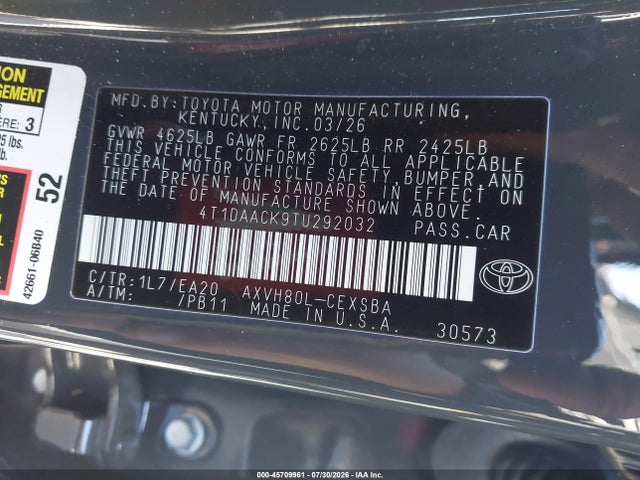 4T1DAACK9TU292032 Toyota CAMRY SE