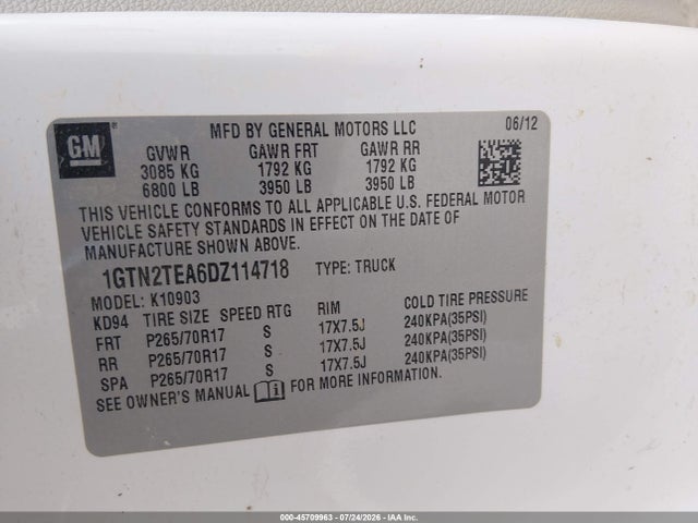 Aukcja sprzedaży 2013 Gmc Sierra 1500 Work Truck, vin: 1GTN2TEA6DZ114718, numer aukcji: 45709963