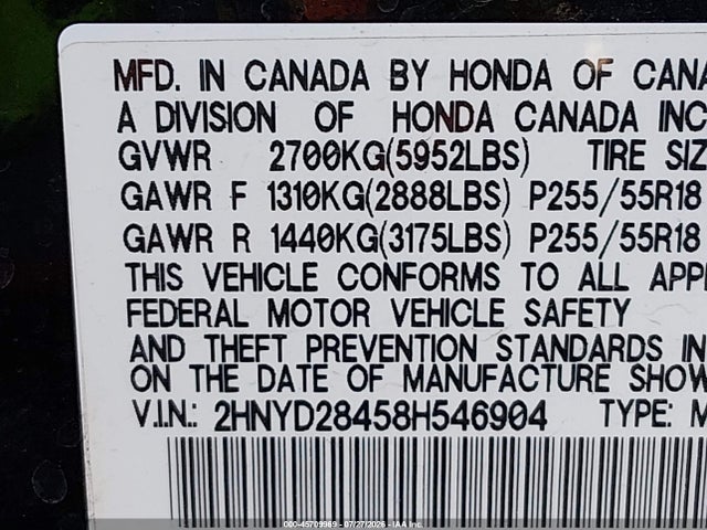 Продажа на аукционе авто 2008 Acura Mdx Technology Package, vin: 2HNYD28458H546904, номер лота: 45709969