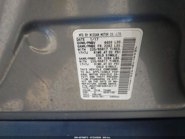 JN8AT2MT4HW142117 Nissan ROGUE SV