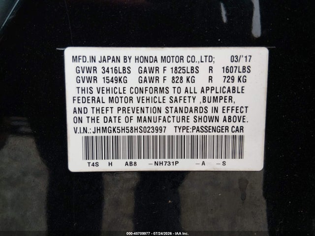 JHMGK5H58HS023997 Honda FIT LX