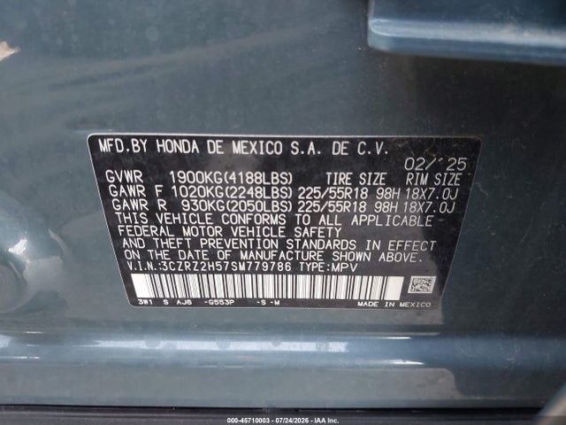 Продаж на аукціоні авто 2025 Honda Hr-v Awd Sport, vin: 3CZRZ2H57SM779786, номер лоту: 45710003
