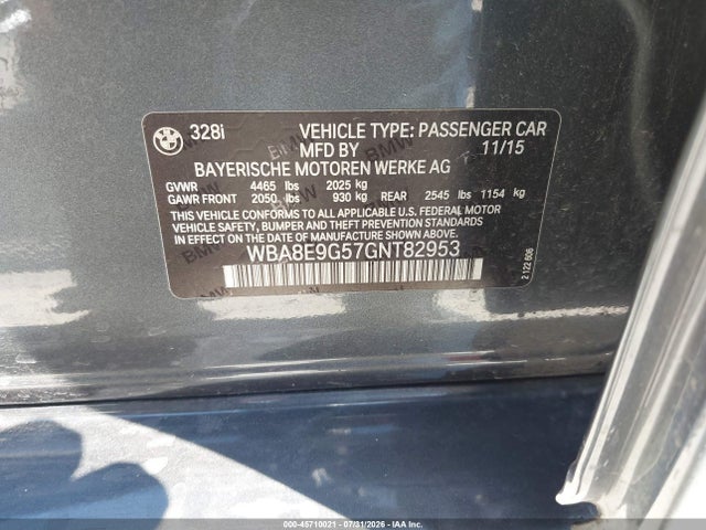 Продаж на аукціоні авто 2016 Bmw 328i, vin: WBA8E9G57GNT82953, номер лоту: 45710021