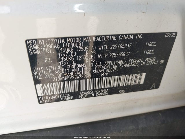 Продаж на аукціоні авто 2025 Toyota Rav4 Xle, vin: 2T3W1RFV2SW383680, номер лоту: 45710031