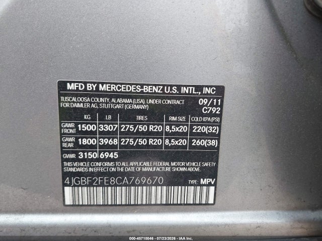 Aukcja sprzedaży 2012 Mercedes-benz Gl 350 Bluetec 4matic, vin: 4JGBF2FE8CA769670, numer aukcji: 45710046