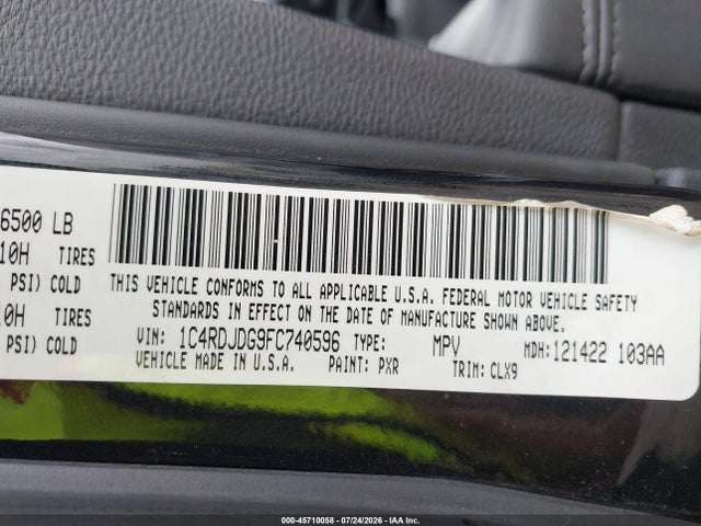 45710058 :رقم المزاد ، 1C4RDJDG9FC740596 vin ، 2015 Dodge Durango Limited مزاد بيع