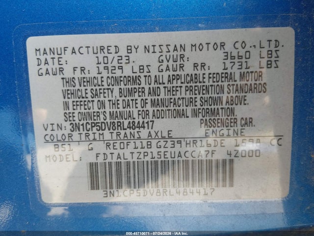 Продаж на аукціоні авто 2024 Nissan Kicks Sr Xtronic Cvt, vin: 3N1CP5DV8RL484417, номер лоту: 45710071