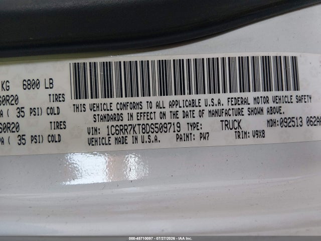 45710097 :رقم المزاد ، 1C6RR7KT8DS509719 vin ، 2013 Ram 1500 Express مزاد بيع