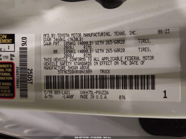 Продажа на аукционе авто 2024 Toyota Tundra Hybrid Platinum 4wd, vin: 5TFNC5DBXRX041889, номер лота: 45710109