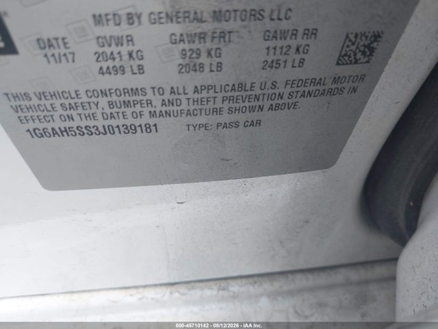 Продажа на аукционе авто 2018 Cadillac Ats Premium Luxury, vin: 1G6AH5SS3J0139181, номер лота: 45710142