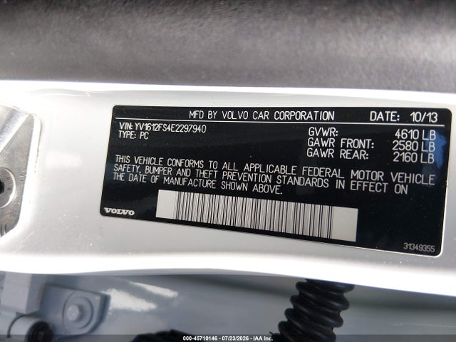 Aukcja sprzedaży 2014 Volvo S60 T5/t5 Platinum/t5 Premier/t5 Premier Plus, vin: YV1612FS4E2297940, numer aukcji: 45710146