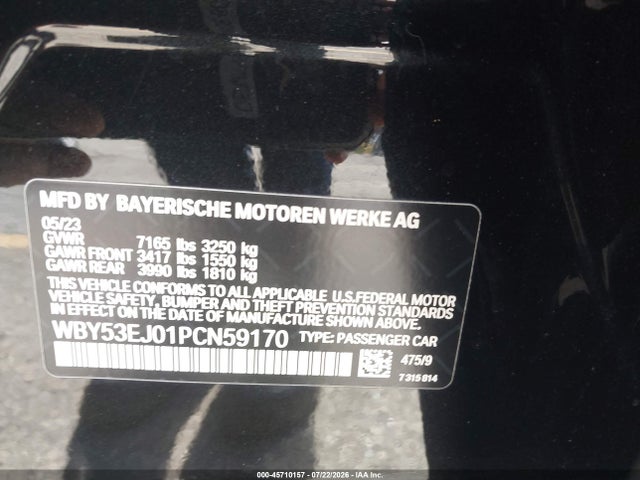 45710157 :رقم المزاد ، WBY53EJ01PCN59170 vin ، 2023 Bmw I7 Xdrive60 مزاد بيع