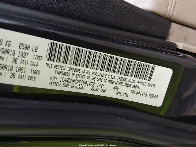 45710164 :رقم المزاد ، 1C4RDHAG2EC501466 vin ، 2014 Dodge Durango Sxt مزاد بيع