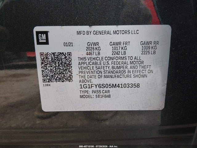 Продаж на аукціоні авто 2021 Chevrolet Bolt Ev Fwd Lt, vin: 1G1FY6S05M4103358, номер лоту: 45710195