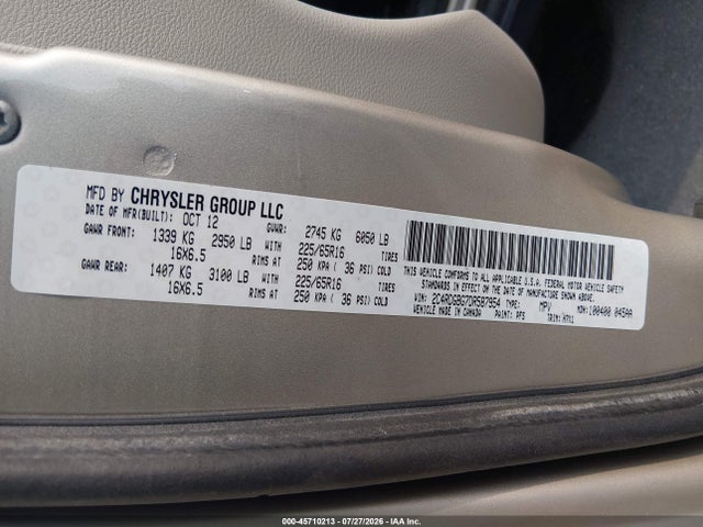 Aukcja sprzedaży 2013 Dodge Grand Caravan American Value Pkg, vin: 2C4RDGBG7DR587954, numer aukcji: 45710213