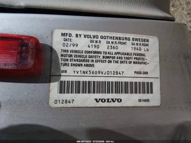 1999 Volvo C70 Lt მანქანა იყიდება აუქციონზე, vin: YV1NK56D9XJ012847, აუქციონის ნომერი: 45710223