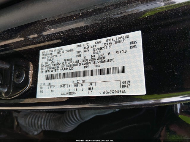 Aukcja sprzedaży 2023 Ford F-150 Lariat, vin: 1FTFW1E51PFA81620, numer aukcji: 45710226