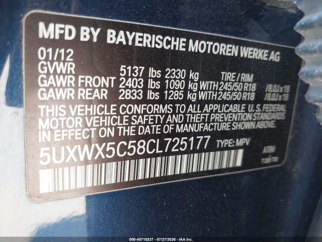 Продажа на аукционе авто 2012 Bmw X3 Xdrive28i, vin: 5UXWX5C58CL725177, номер лота: 45710237