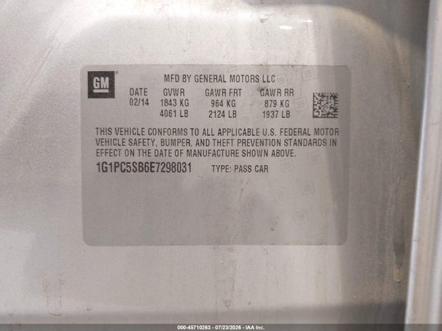 1G1PC5SB6E7298031 Chevrolet Cruze 1lt Auto