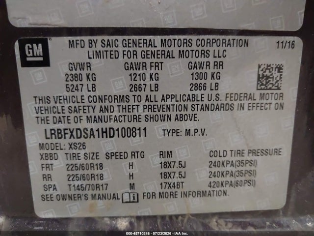 45710286 :رقم المزاد ، LRBFXDSA1HD100811 vin ، 2017 Buick Envision Essence مزاد بيع