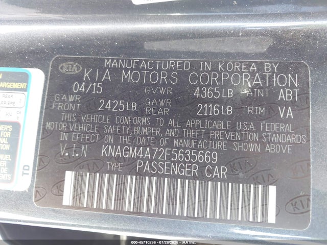 KIA Optima Lx 2015 KNAGM4A72F5635669 Image 9