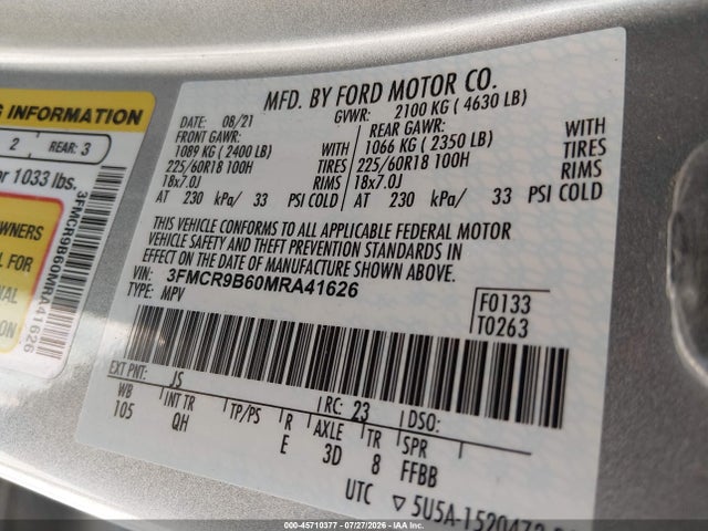 Ford Bronco Sport Big Bend 2021 3FMCR9B60MRA41626 Image 9