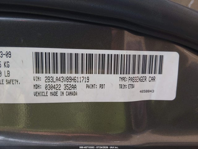 2009 Dodge Charger Se მანქანა იყიდება აუქციონზე, vin: 2B3LA43V89H611719, აუქციონის ნომერი: 45710383