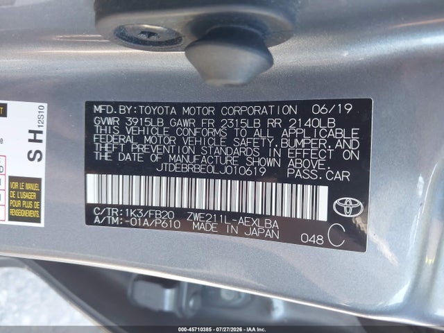 Toyota Corolla Hybrid Le 2020 JTDEBRBE0LJ010619 Image 9
