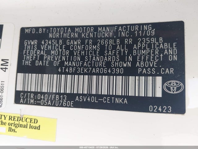 45710420 :رقم المزاد ، 4T4BF3EK7AR064390 vin ، 2010 Toyota Camry Le مزاد بيع