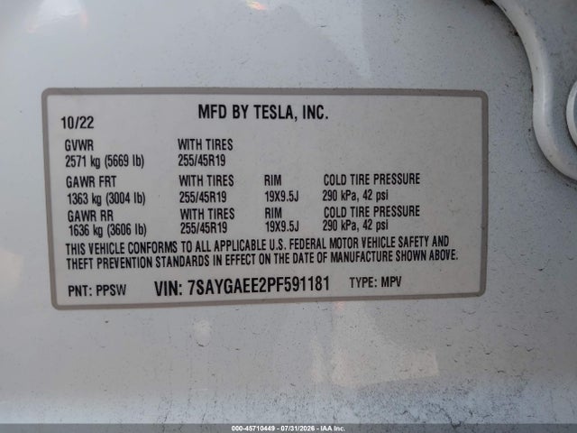 7SAYGAEE2PF591181 Tesla Model Y Awd/long Range Dual Motor All-wheel Drive