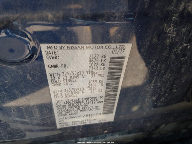 45710470 :رقم المزاد ، 5N1AT2MV0HC780424 vin ، 2017 Nissan Rogue Sl مزاد بيع