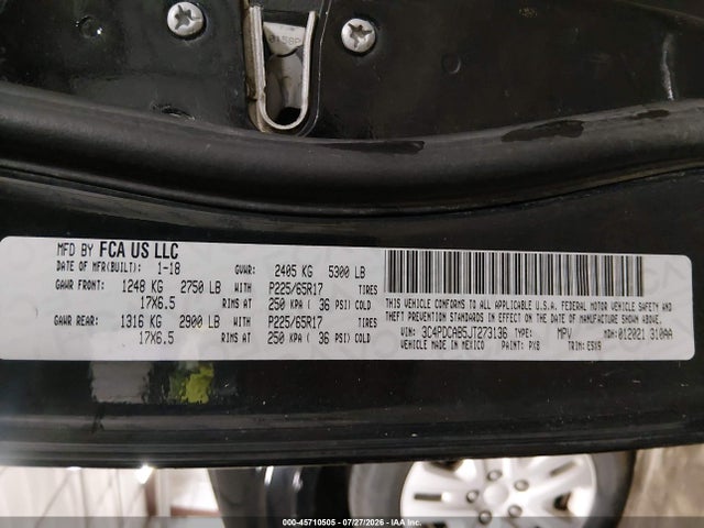 45710505 :رقم المزاد ، 3C4PDCAB5JT273136 vin ، 2018 Dodge Journey Se مزاد بيع