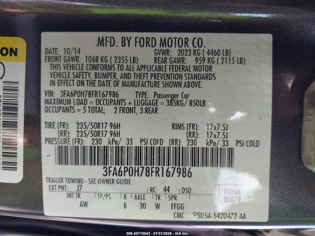 Продажа на аукционе авто 2015 Ford Fusion Se, vin: 3FA6P0H78FR167986, номер лота: 45710542