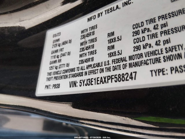5YJ3E1EAXPF588247 Tesla Model 3 Rear-wheel Drive