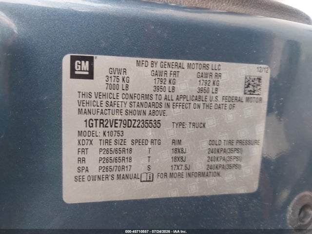 Продаж на аукціоні авто 2013 Gmc Sierra 1500 Sle, vin: 1GTR2VE79DZ235535, номер лоту: 45710557