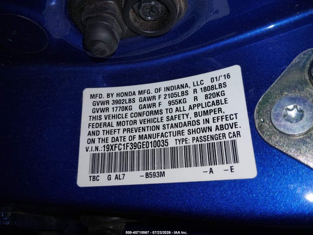Honda Civic Ex-t 2016 19XFC1F39GE010035 Image 9