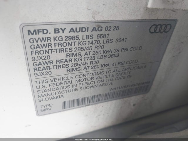 2025 Audi Q7 Premium Plus 55 Tfsi Quattro Tiptronic მანქანა იყიდება აუქციონზე, vin: WA1LVBF76SD026798, აუქციონის ნომერი: 45710613