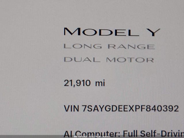 Продаж на аукціоні авто 2023 Tesla Model Y Awd/long Range Dual Motor All-wheel Drive, vin: 7SAYGDEEXPF840392, номер лоту: 45710627